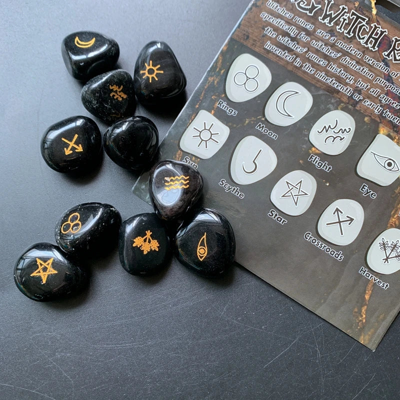 Set de 10 Runas de Obsidiana Negra - Adivinación Vikinga