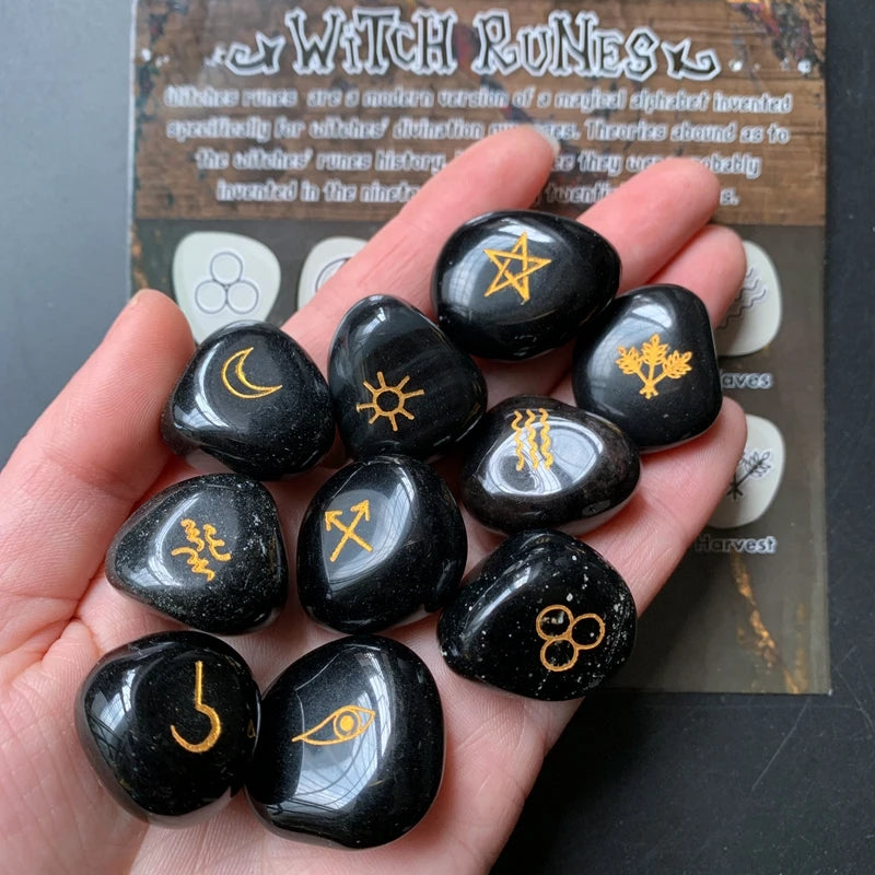 Set de 10 Runas de Obsidiana Negra - Adivinación Vikinga