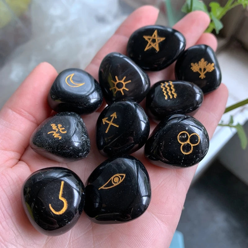 Set de 10 Runas de Obsidiana Negra - Adivinación Vikinga